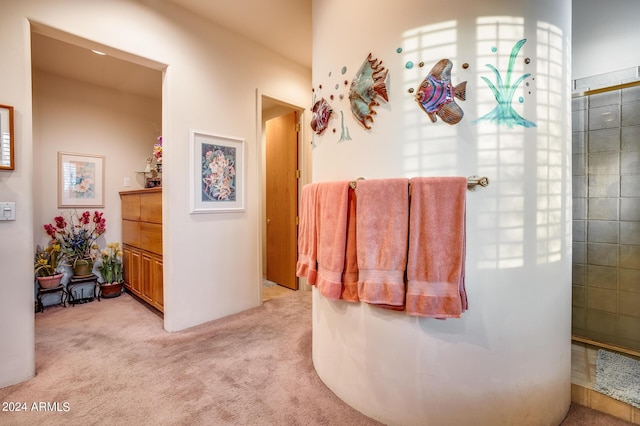 bathroom featuring vanity and walk in shower