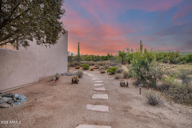 view of yard at dusk