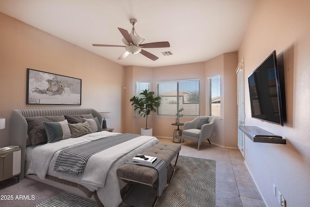 bedroom featuring ceiling fan