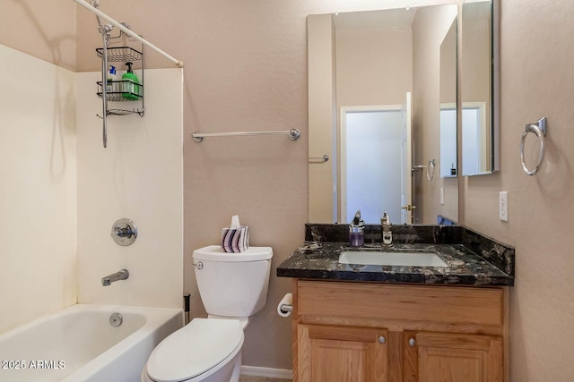 full bathroom featuring  shower combination, toilet, and vanity