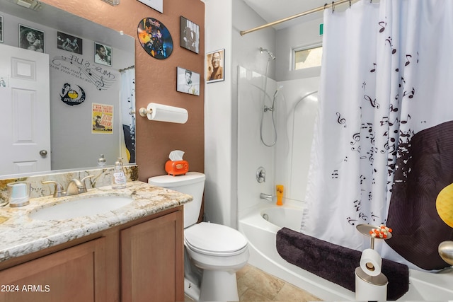 4321 E Morenci Rd, San Tan Valley, AZ 85143 - full bath with vanity, shower / bath combination with curtain, toilet, and tile patterned floors