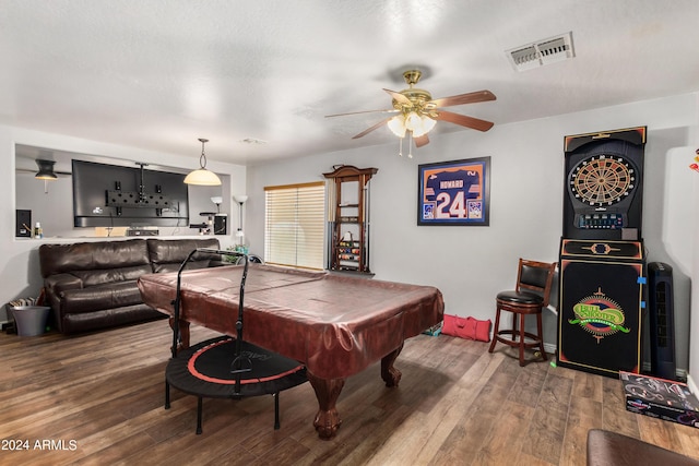 4321 E Morenci Rd, San Tan Valley, AZ 85143 - recreation room featuring a ceiling fan, wood finished floors, and billiards