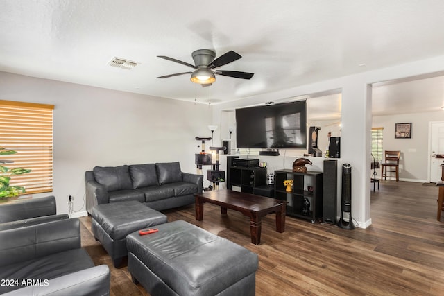 4321 E Morenci Rd, San Tan Valley, AZ 85143 - living area featuring a ceiling fan, wood finished floors, and baseboards