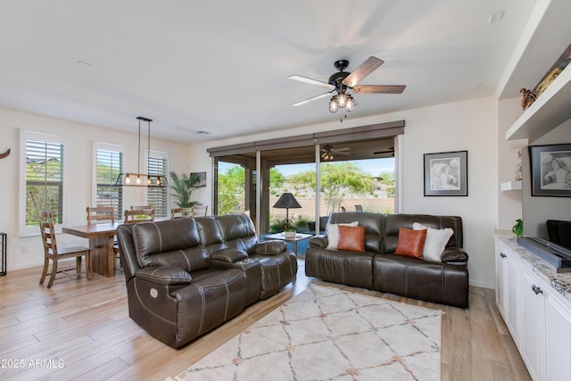 4350 Stage Stop Way, Wickenburg, AZ 85390 - living room with a ceiling fan, light wood-type flooring, and baseboards