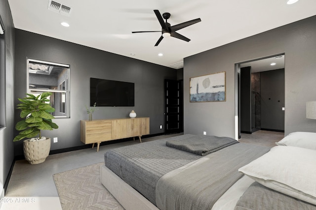 bedroom featuring ceiling fan