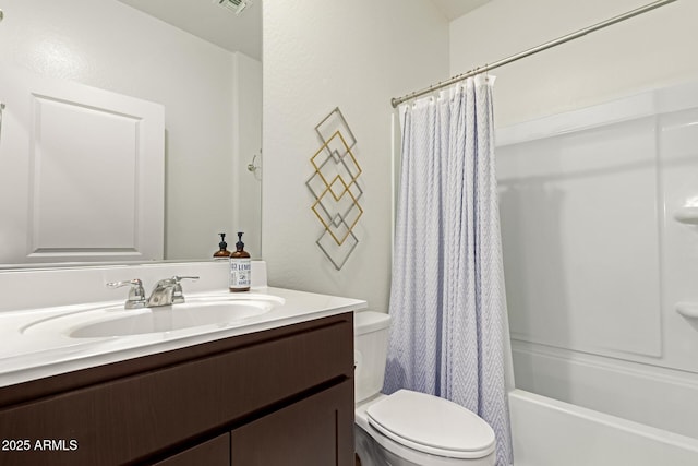 5875 N 195th Dr, Litchfield Park, AZ 85340 - full bathroom featuring visible vents, shower / bath combo, vanity, and toilet