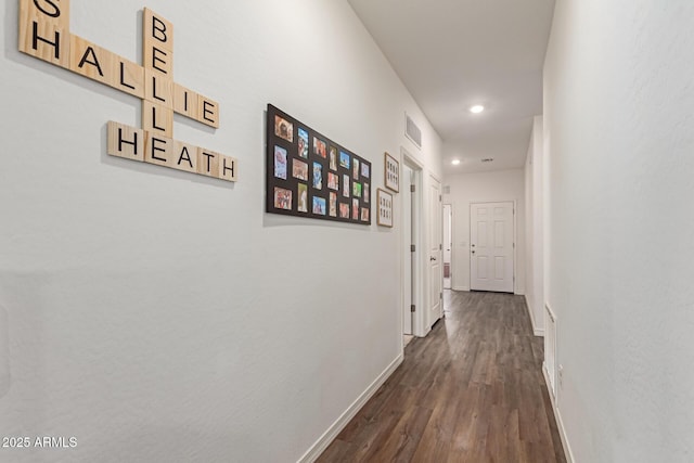 5875 N 195th Dr, Litchfield Park, AZ 85340 - hallway with dark wood-style floors, recessed lighting, visible vents, and baseboards
