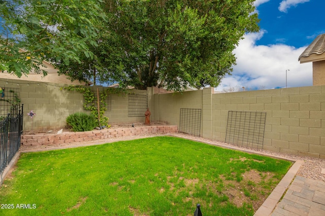 view of yard with a fenced backyard