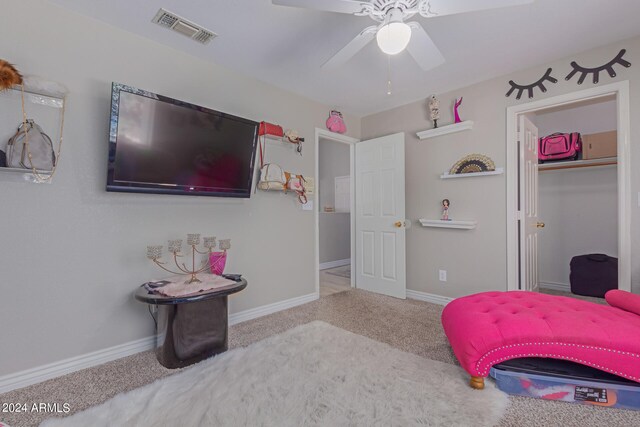 bedroom with carpet flooring and ceiling fan