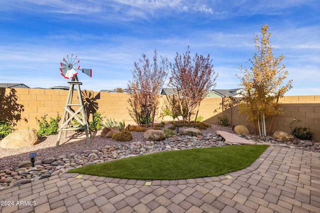 view of yard with a patio area and a fenced backyard