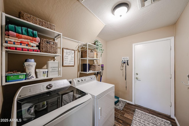 2886 E Hazeltine Way, Chandler, AZ 85249 - laundry area with laundry area, independent washer and dryer, visible vents, baseboards, and dark wood-type flooring