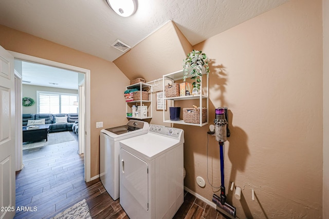 2886 E Hazeltine Way, Chandler, AZ 85249 - laundry room with laundry area, baseboards, separate washer and dryer, and dark wood-style floors
