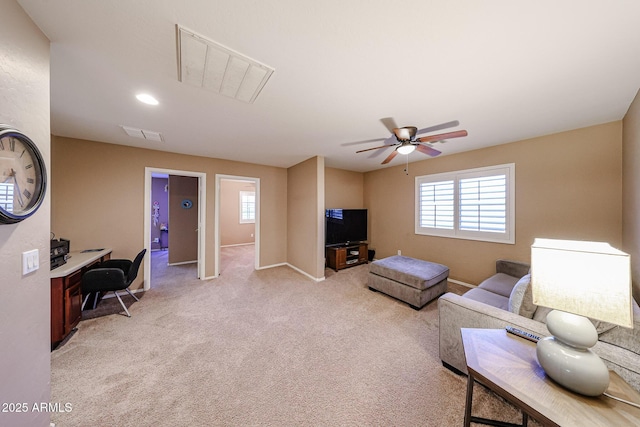 2886 E Hazeltine Way, Chandler, AZ 85249 - living room featuring ceiling fan, visible vents, and a wealth of natural light