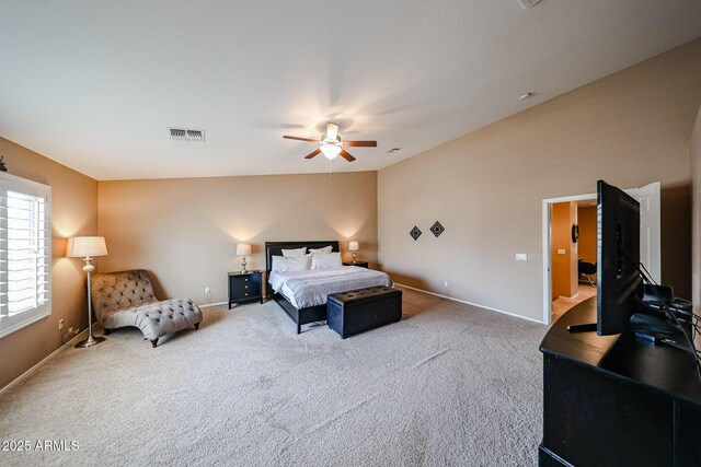 2886 E Hazeltine Way, Chandler, AZ 85249 - bedroom with carpet flooring, baseboards, visible vents, and ceiling fan
