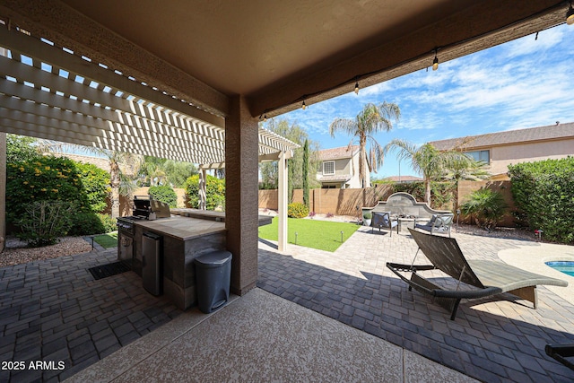 2886 E Hazeltine Way, Chandler, AZ 85249 - view of patio with a fenced backyard, grilling area, a pergola, and area for grilling