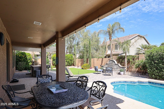 2886 E Hazeltine Way, Chandler, AZ 85249 - view of pool with a fenced backyard, a fenced in pool, a patio, and outdoor dining area