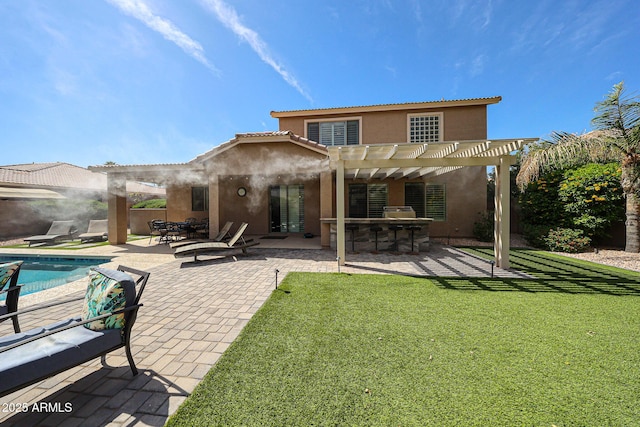 2886 E Hazeltine Way, Chandler, AZ 85249 - back of property featuring a lawn, outdoor dry bar, a patio, a pergola, and stucco siding