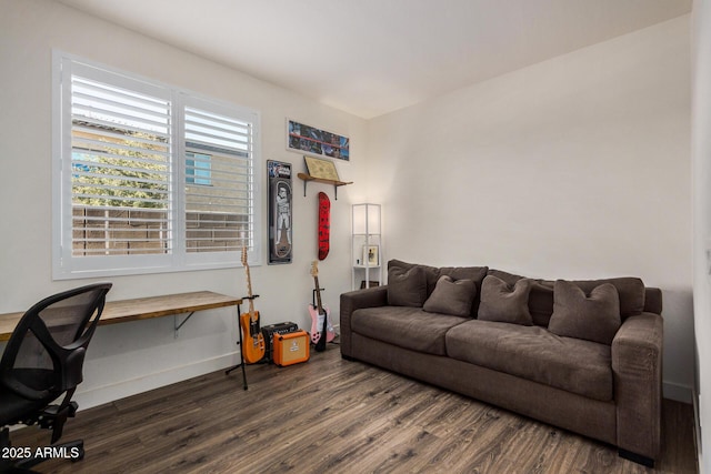 living room with dark wood-type flooring