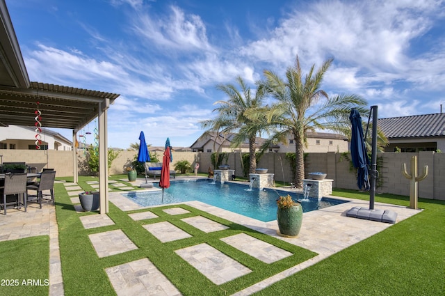 18175 W Highland Ave, Goodyear, AZ 85395 - view of swimming pool featuring a fenced in pool, a fenced backyard, a lawn, and a patio area