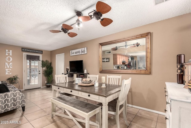 19258 N 20th Dr, Phoenix, AZ 85027 - dining room with light tile patterned floors, visible vents, a textured ceiling, and ceiling fan