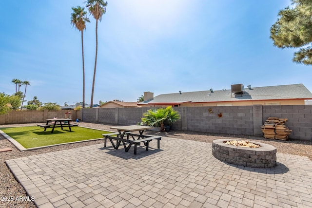 19258 N 20th Dr, Phoenix, AZ 85027 - view of patio / terrace with a fenced backyard and a fire pit