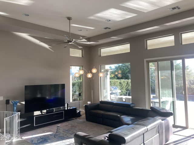 living room with ceiling fan