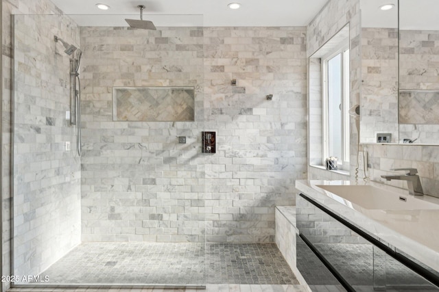 4563 E Libby St, Phoenix, AZ 85032 - bathroom with a tile shower, recessed lighting, and vanity