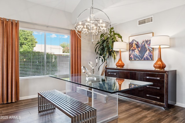 4563 E Libby St, Phoenix, AZ 85032 - dining room with wood finished floors, a chandelier, and vaulted ceiling