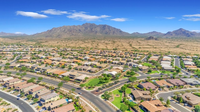 drone / aerial view featuring a mountain view