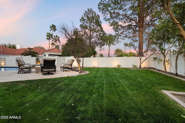 view of yard with a patio and a fenced backyard