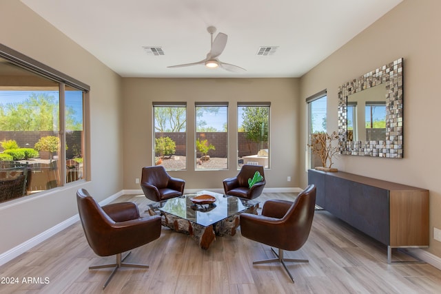 sitting room featuring a healthy amount of sunlight, light wood-style flooring, and visible vents