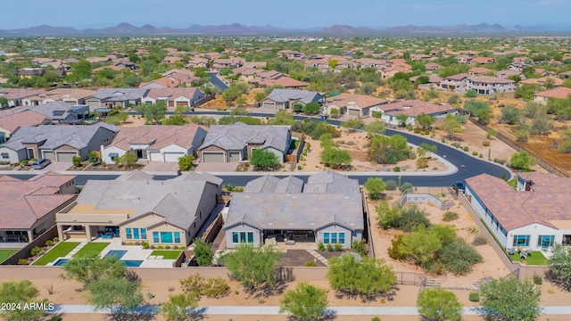 aerial view featuring a residential view and a mountain view