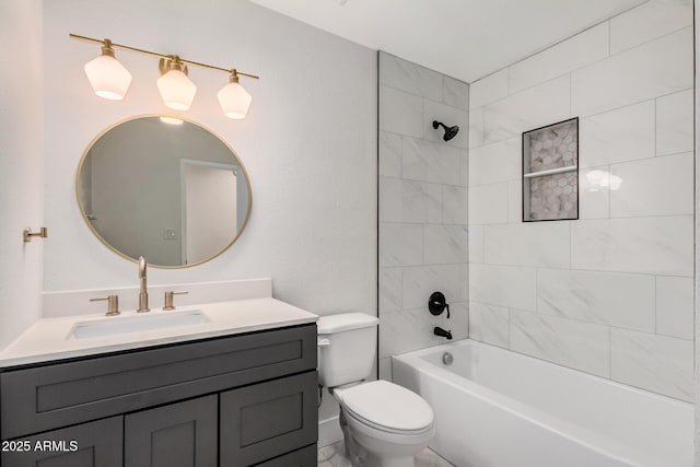 full bathroom featuring shower / bathtub combination, toilet, and vanity