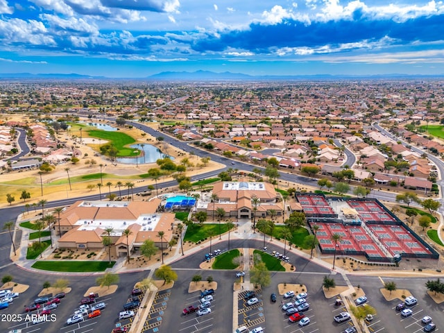 bird's eye view featuring a residential view and a mountain view