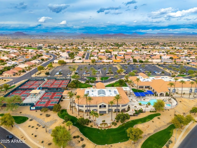 drone / aerial view with a residential view and a mountain view