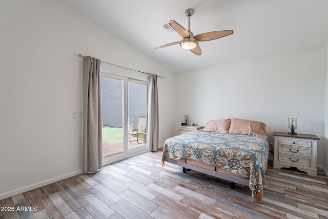 2731 E Windsor Ave, Phoenix, AZ 85008 - bedroom with access to outside, lofted ceiling, light wood-style floors, and a ceiling fan
