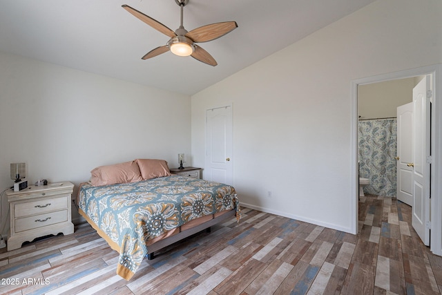 2731 E Windsor Ave, Phoenix, AZ 85008 - bedroom featuring lofted ceiling, wood finished floors, ceiling fan, and baseboards