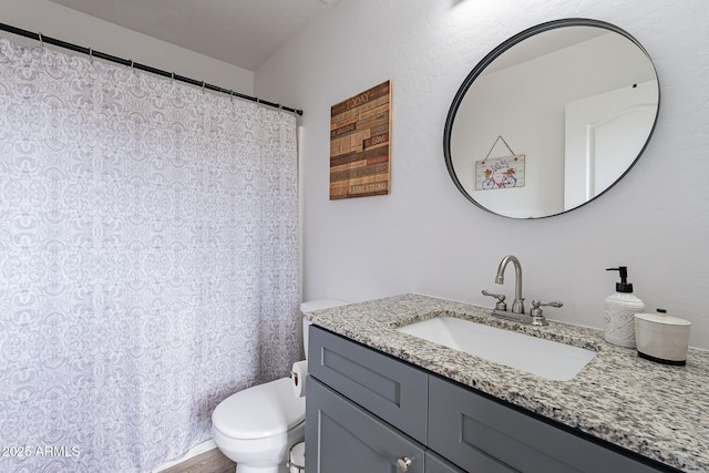 2731 E Windsor Ave, Phoenix, AZ 85008 - bathroom featuring toilet, vanity, and a shower with shower curtain