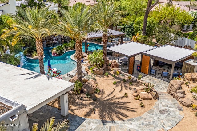 swimming pool with a gazebo and fence