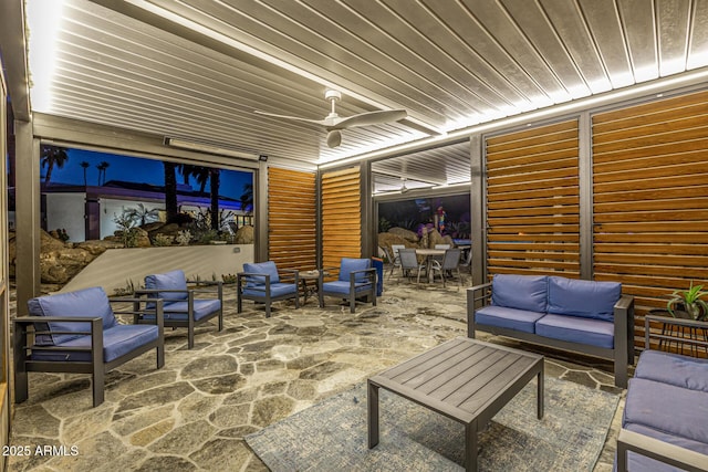 view of patio featuring outdoor lounge area, outdoor dining area, and a ceiling fan