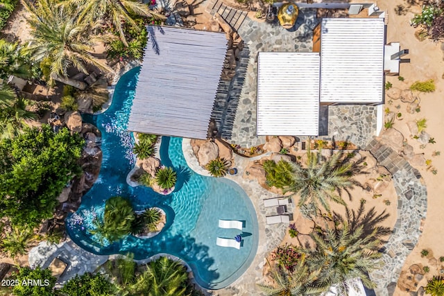 aerial view of a pool area