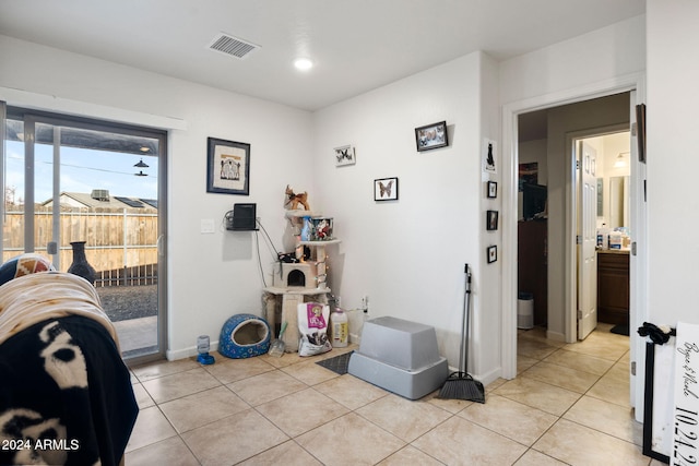 interior space featuring light tile patterned flooring