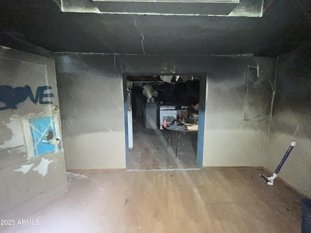 unfinished below grade area featuring wood finished floors