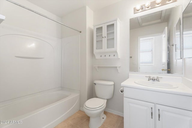 full bathroom featuring tile patterned flooring, vanity, toilet, and shower / bathing tub combination