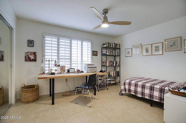 tiled bedroom with a closet