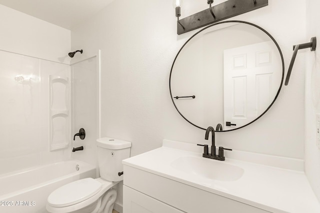 full bathroom featuring shower / bath combination, vanity, and toilet