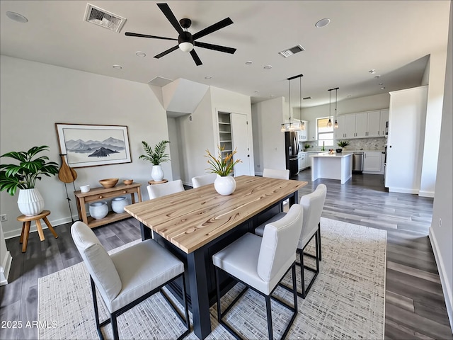 1401 S Rita Ln, Tempe, AZ 85281 - dining area featuring ceiling fan, dark wood-style flooring, and recessed lighting
