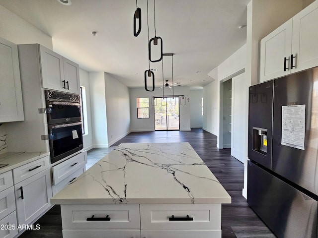 1401 S Rita Ln, Tempe, AZ 85281 - kitchen with refrigerator with ice dispenser, dark wood-style flooring, and a kitchen island