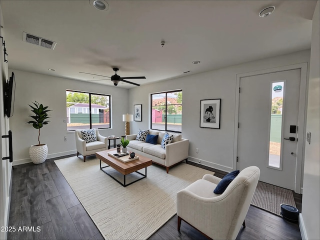 1401 S Rita Ln, Tempe, AZ 85281 - living area with a ceiling fan, wood finished floors, and recessed lighting
