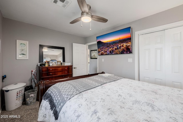 7738 N 185th Ave, Waddell, AZ 85355 - carpeted bedroom with a ceiling fan, visible vents, and a closet